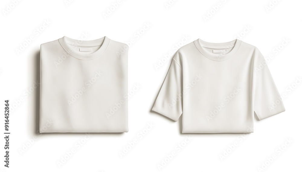 Naklejka premium Folded and Unfolded White T-Shirt Mockup