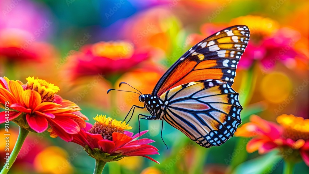 Vibrant close-up photo of a beautiful butterfly resting on a colorful flower, butterfly, insect, wings, nature, colorful Vibrant close-up photo of a beautiful butterfly resting on a colorful flower, butterfly, insect, wings, nature, colorful