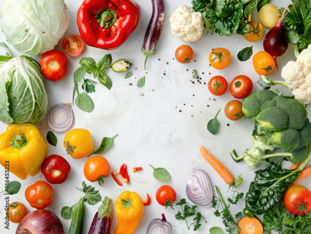 Fresh Vegetables Arranged in a Circle with Empty Space in the Center Fresh Vegetables Arranged in a Circle with Empty Space in the Center