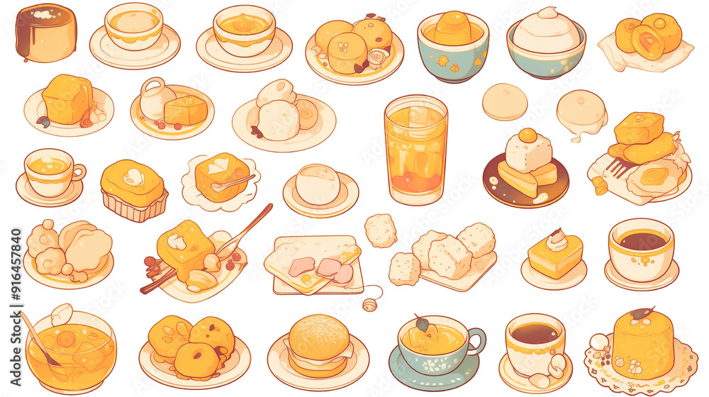 「【高品質】美味しそうなスイーツ＆ドリンクイラストセット - カフェ風デザインに最適な透明背景素材