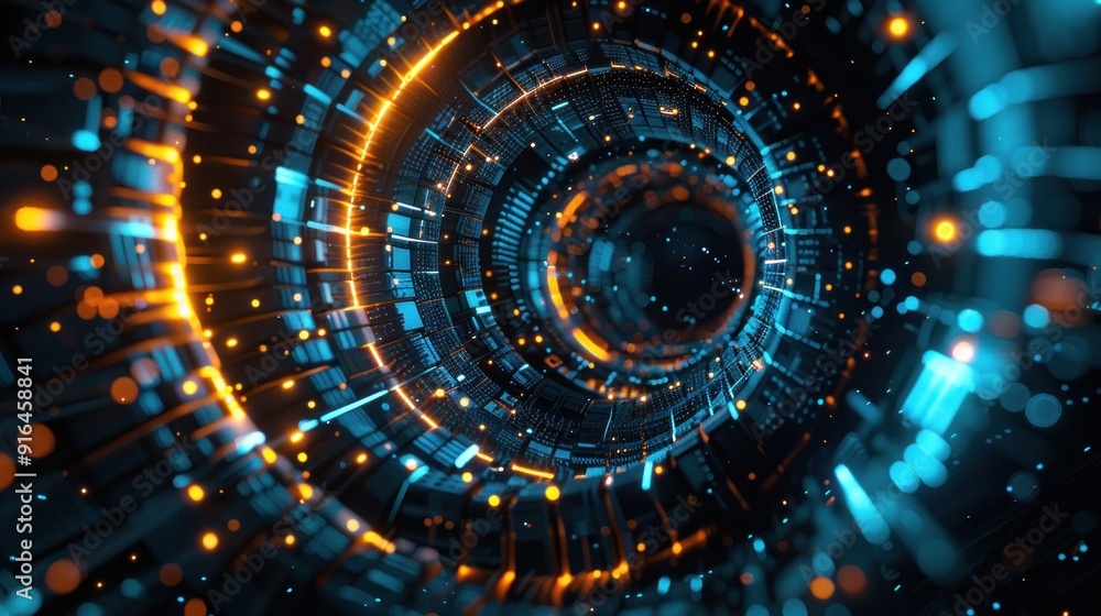 Abstract Futuristic Tunnel with Orange and Blue Lights Abstract Futuristic Tunnel with Orange and Blue Lights