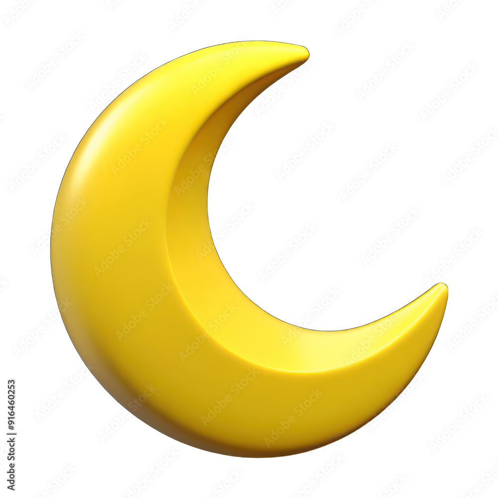 Yellow crescent moon 3d isolated on transparent background Yellow crescent moon 3d isolated on transparent background