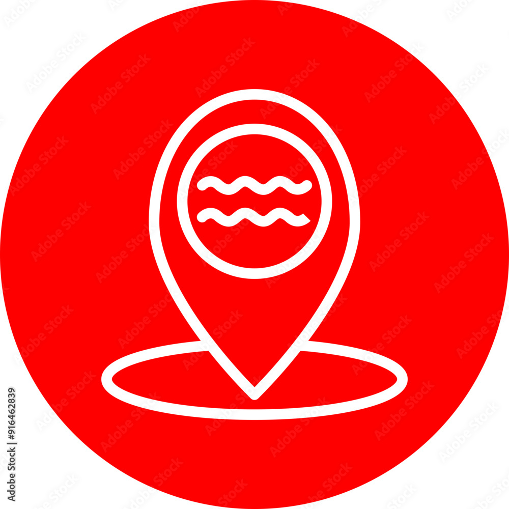 Water Park Map Vector Line White Circle Red Water Park Map Vector Line White Circle Red