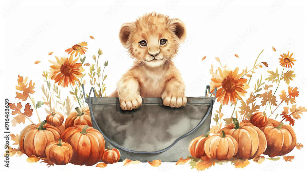 Autumn composition with different animals Autumn composition with different animals