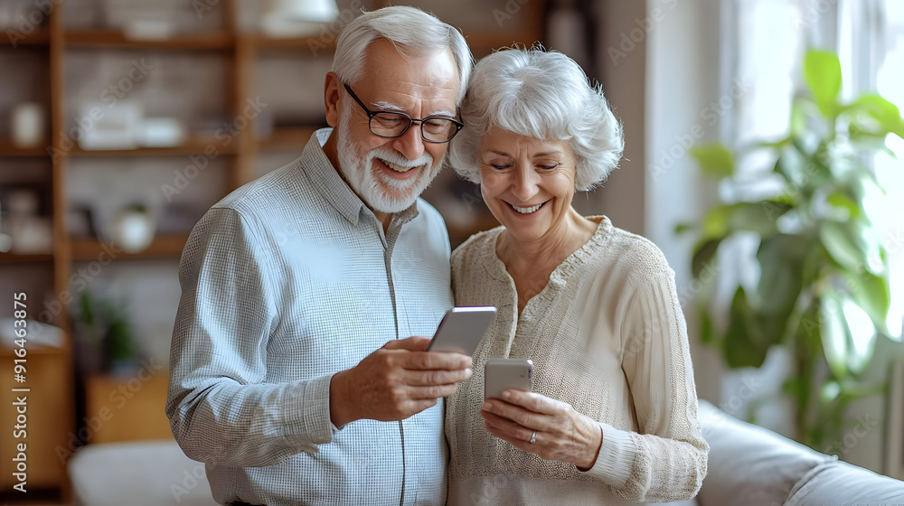 Happy Senior Couple Using Smartphones Photo Happy Senior Couple Using Smartphones Photo