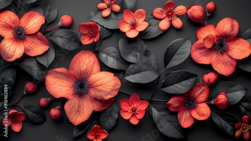 Wallpaper Mural A sophisticated black background wallpaper adorned with a bunch of leaves and flowers, perfect for creating refined copy space Torontodigital.ca