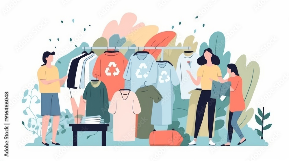 A group of people are shopping for clothes in a store A group of people are shopping for clothes in a store