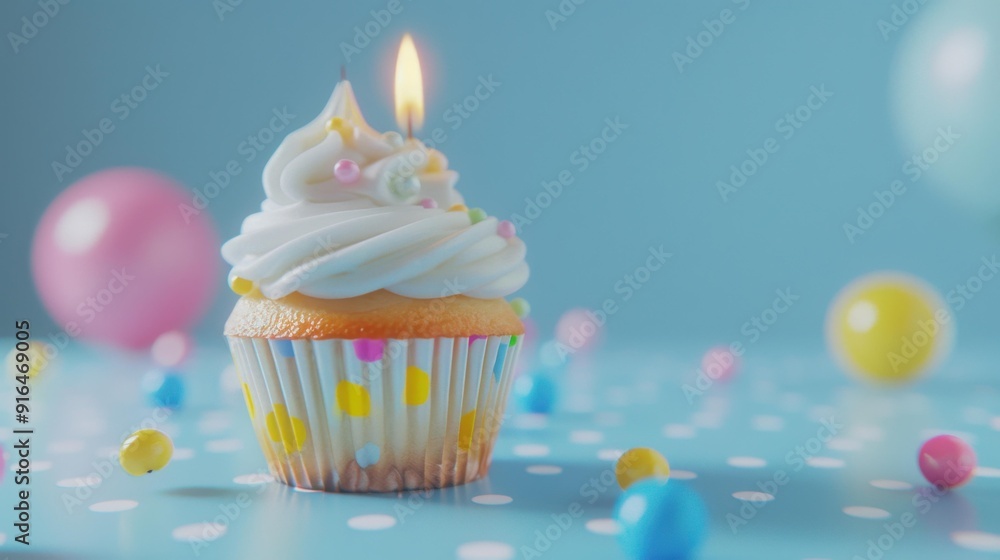 A cupcake with a single candle on top of it. AI. A cupcake with a single candle on top of it. AI.