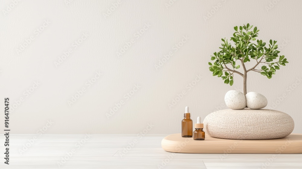 Tranquil Morning Meditation Sanctuary with Cushion, Essential Oils, and Indoor Plant for Wellness Routine, Generative Ai Tranquil Morning Meditation Sanctuary with Cushion, Essential Oils, and Indoor Plant for Wellness Routine, Generative Ai