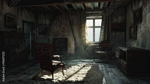 Old abandoned house in the dark