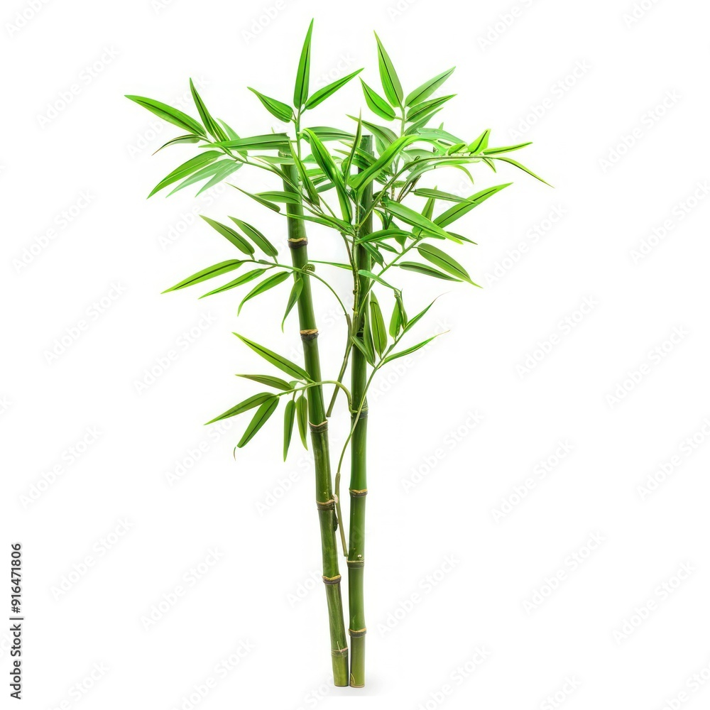 Fototapeta premium Green Bamboo Plant Isolated on White Background.