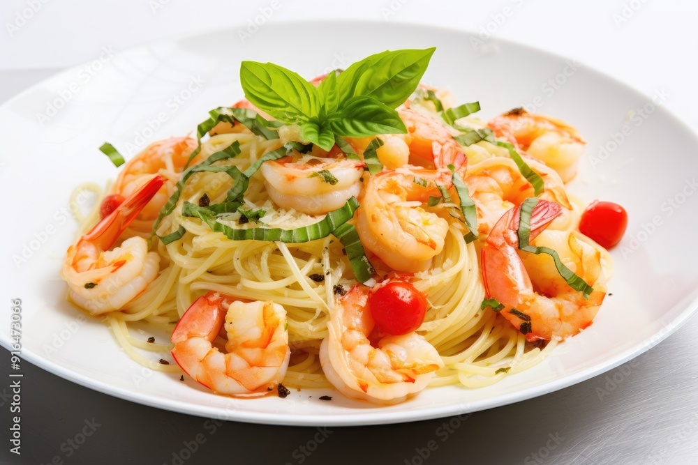 Speedy Shrimp Scampi , white background. Speedy Shrimp Scampi , white background.