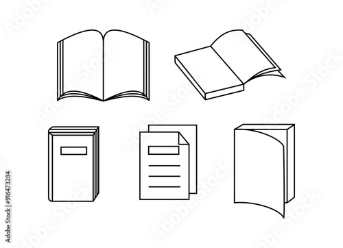 Outlined icon of e book. Suitable for design element of educational program, magazine, textbook app, and dictionary software.