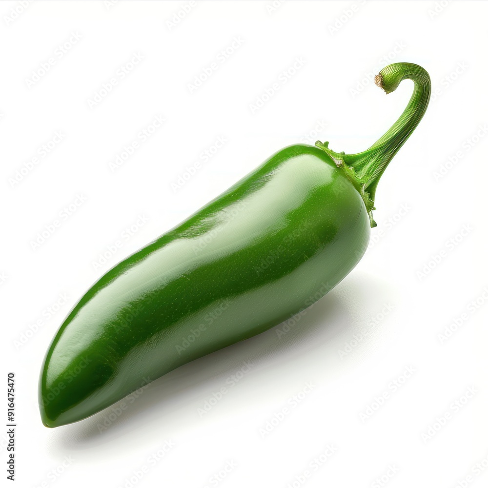 Green Jalapeno Pepper Isolated on White Background.
