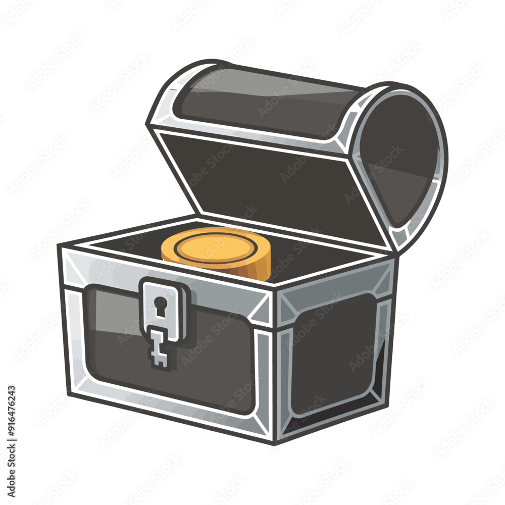 Treasure chest illustration, Gold wooden treasure box isometric vector Treasure chest illustration, Gold wooden treasure box isometric vector