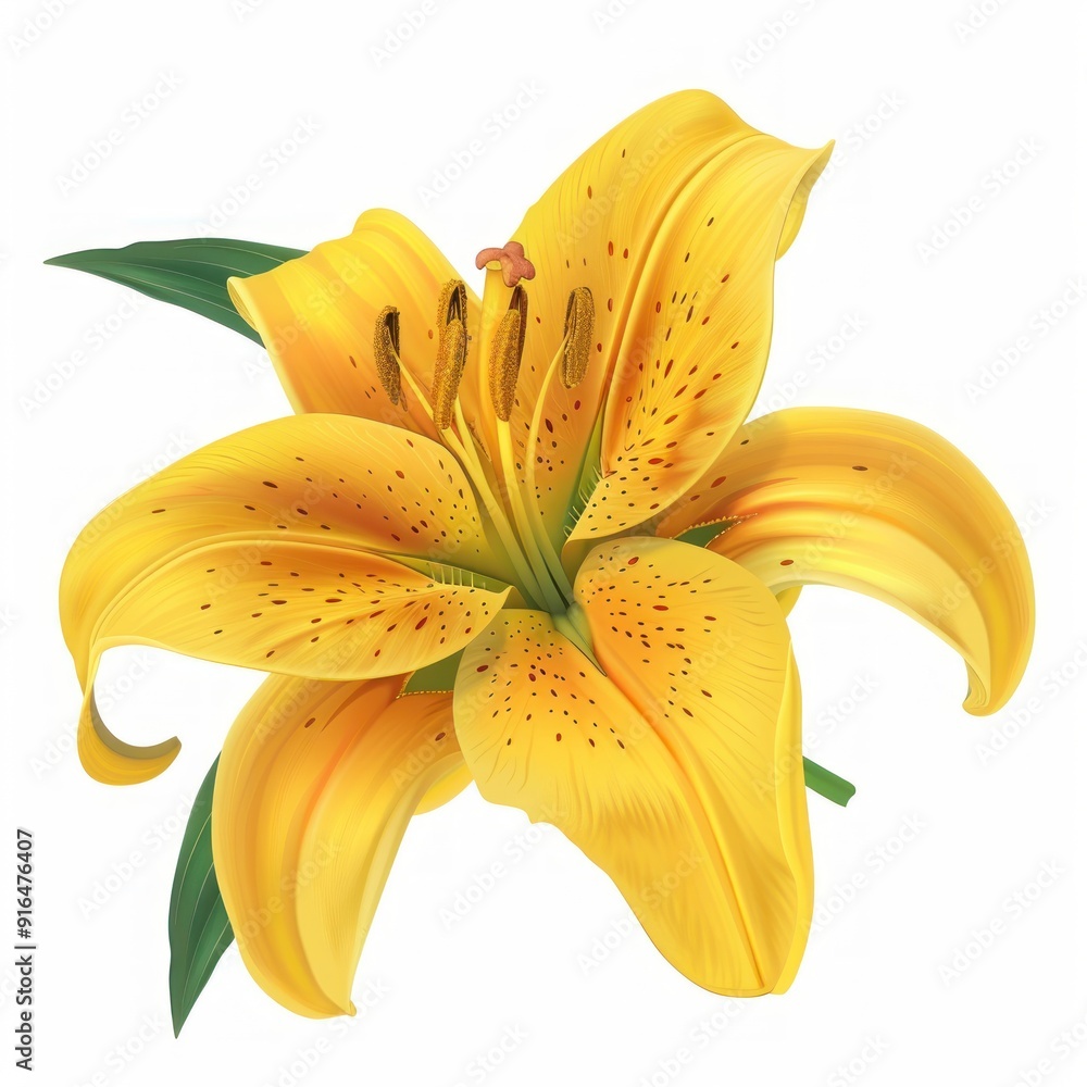 Yellow Lily Flower with Green Leaves. Yellow Lily Flower with Green Leaves.