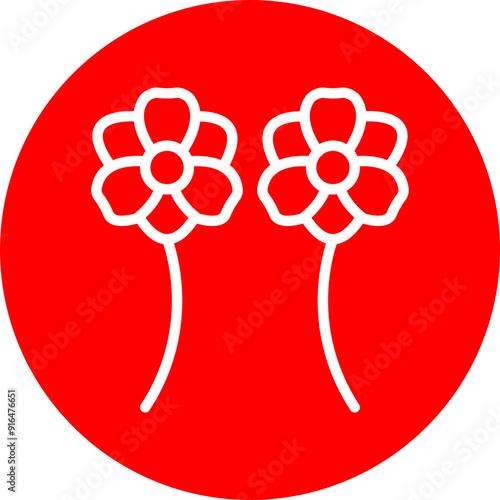 Paperwhite Narcissus Vector Line White Circle Red