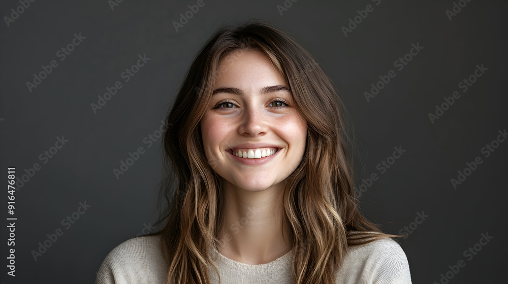 a young Caucasian woman displaying a happy expression, smiling and facing the camera, all set within a photo studio against a uniform gray background. a young Caucasian woman displaying a happy expression, smiling and facing the camera, all set within a photo studio against a uniform gray background.