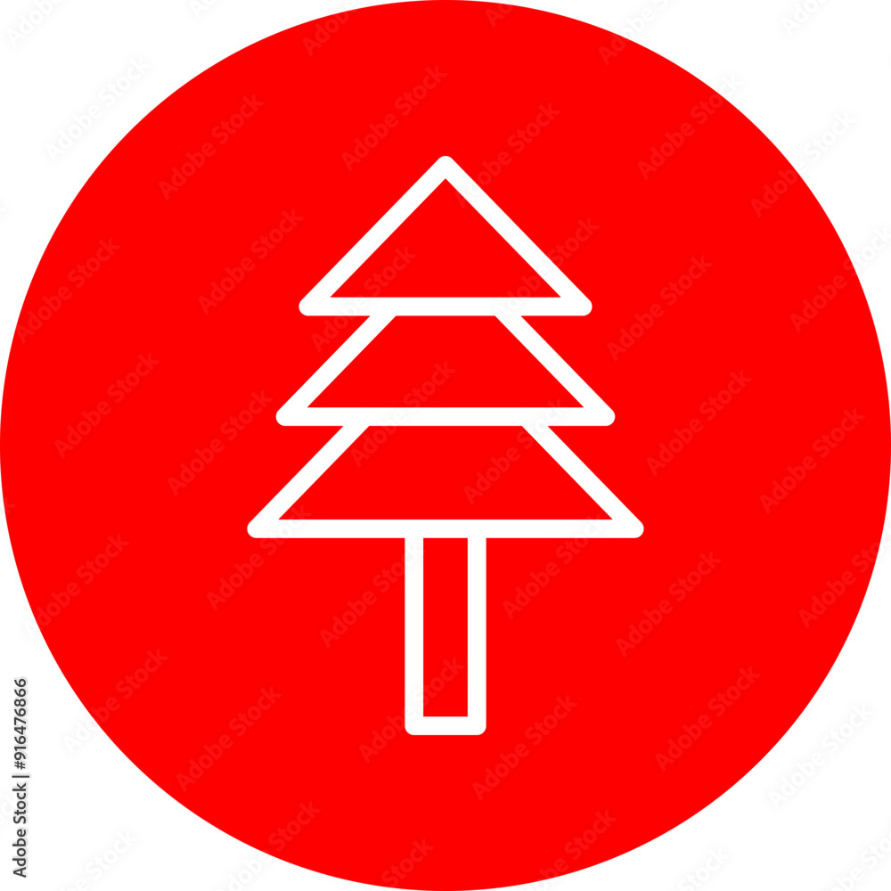 Fir Tree Vector Line White Circle Red Fir Tree Vector Line White Circle Red