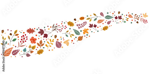 Colorful autumn leaves decoration pattern. Autumnal elements design background. Vector illustration.