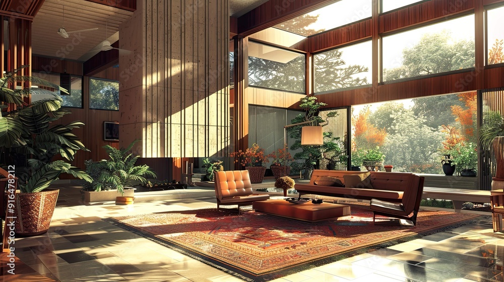 Fototapeta premium Usonian Architecture Environment. AI generated art illustration.