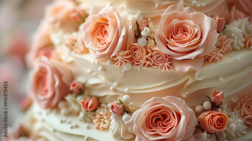 Wedding Cake Decorated with Sugar Flowers Wedding Cake Decorated with Sugar Flowers