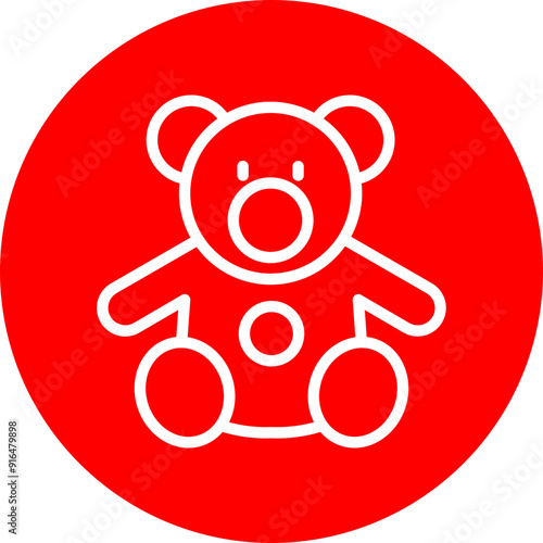 Teddy Bear Vector Line White Circle Red