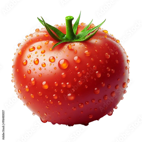 Wallpaper Mural One red ripe tomato with water drops isolated on white Torontodigital.ca