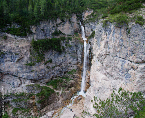 waterfalls in the fanes gorge in trentino alto adige italy photo