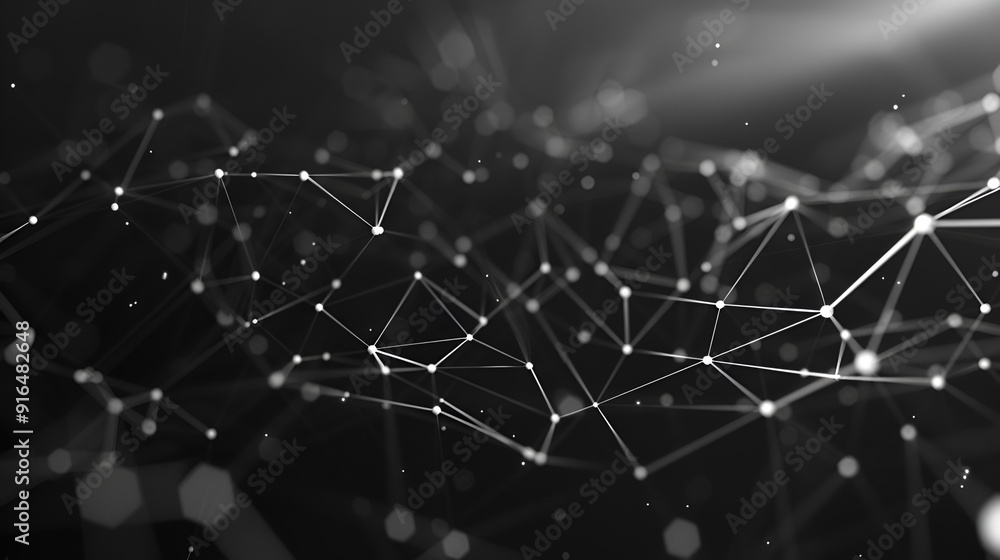 Obraz premium Abstract polygonal dark background with connection lines,Abstract technology background with connecting dots and lines Low poly shape,Composition based on Plexus
