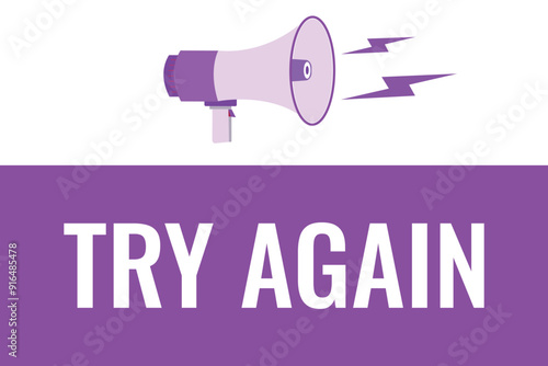 try again button, banner, label, template for website. try again text with colorful megaphone icon
