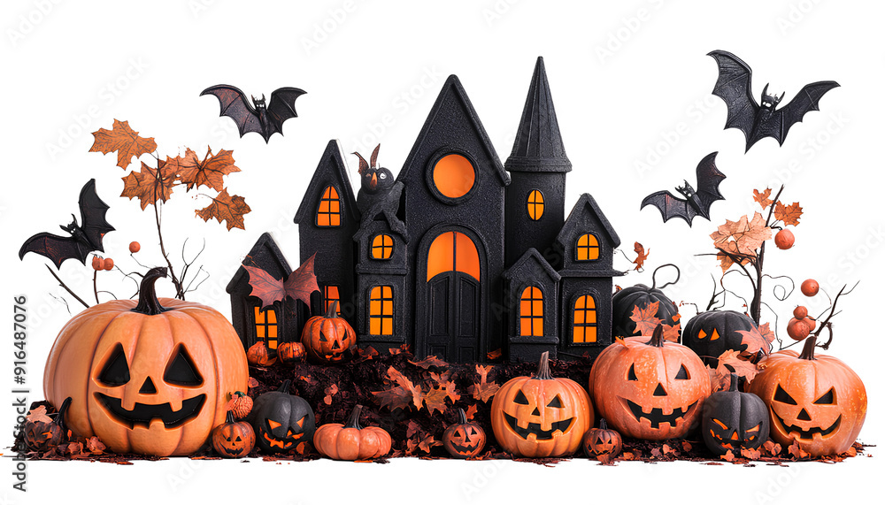 Halloween decorations elements isolated on transparent background Halloween decorations elements isolated on transparent background