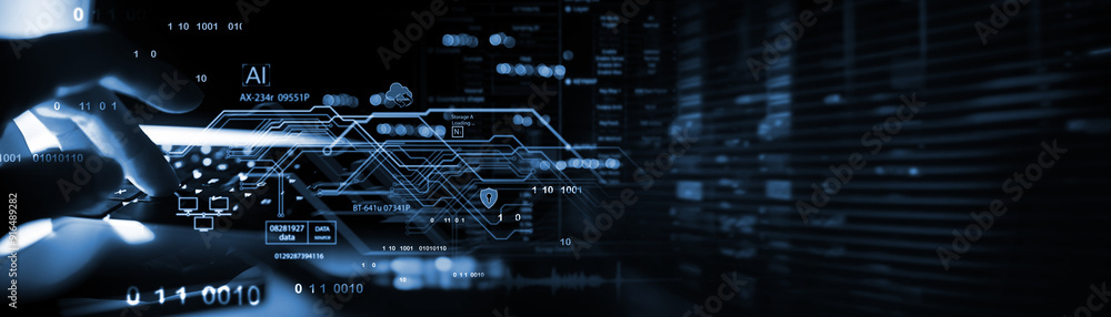 Data science, digital technology background, data engineering, database ...