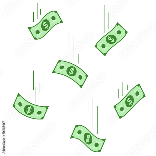 flat flaying falling dollar money flat illustration border decoration 