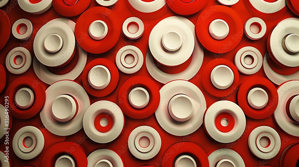 A background of geometric patterns, repetitive circular shapes, seamless and flowing design, vibrant colors of red and white, smooth lines, hd quality, natural look. --ar 16:9 --v 6. A background of geometric patterns, repetitive circular shapes, seamless and flowing design, vibrant colors of red and white, smooth lines, hd quality, natural look. --ar 16:9 --v 6.