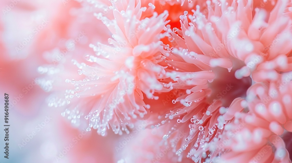A pink flower with droplets of water on its petals against a blue sky A pink flower with droplets of water on its petals against a blue sky