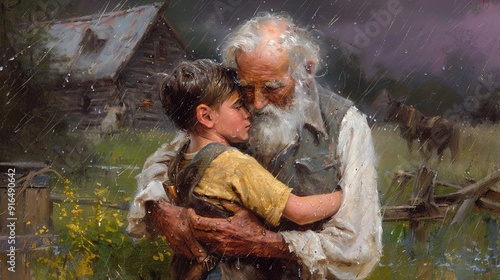 Wallpaper Mural Illustration of Prodigal Son Parable: Embrace, Forgiveness, and Redemption in Beautiful Art. Torontodigital.ca