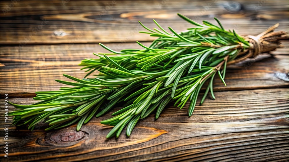 Fresh green aromatic rosemary on a wooden table, rosemary, fresh, green, aromatic, herb, plant, wood, table, culinary Fresh green aromatic rosemary on a wooden table, rosemary, fresh, green, aromatic, herb, plant, wood, table, culinary