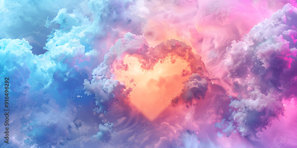 Heart-Shaped Cloud in a Vibrant Colorful Sky - Romantic Nature Scene and Artistic Cloud Formation Heart-Shaped Cloud in a Vibrant Colorful Sky - Romantic Nature Scene and Artistic Cloud Formation