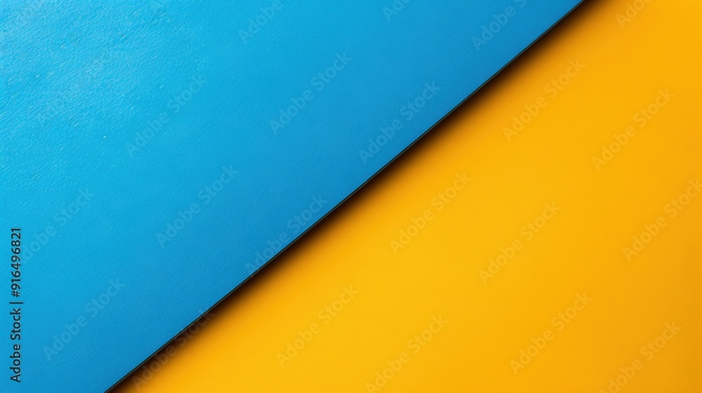 Close-up of a blue and yellow background with a black cat perched on one of the two pieces Close-up of a blue and yellow background with a black cat perched on one of the two pieces