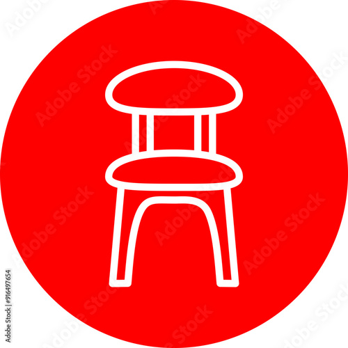 Dinning Chair Vector Line White Circle Red