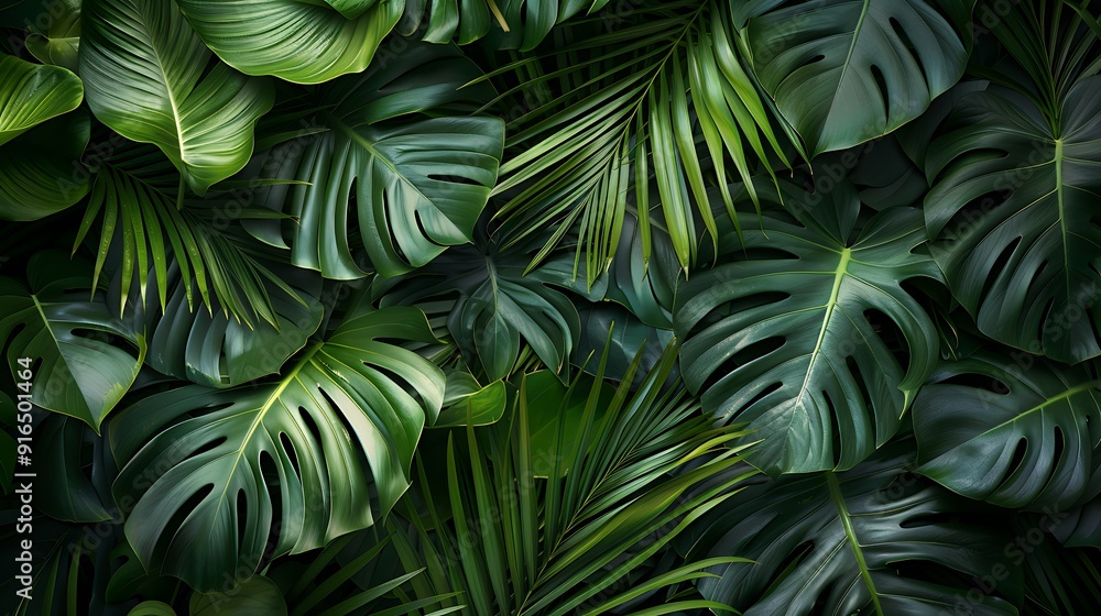 A background of tropical leaves texture, detailed patterns of overlapping palm fronds, deep green shades, exotic and natural feel, hd quality, natural look. --ar 16:9 --v 6.0 --s 250 --style raw A background of tropical leaves texture, detailed patterns of overlapping palm fronds, deep green shades, exotic and natural feel, hd quality, natural look. --ar 16:9 --v 6.0 --s 250 --style raw