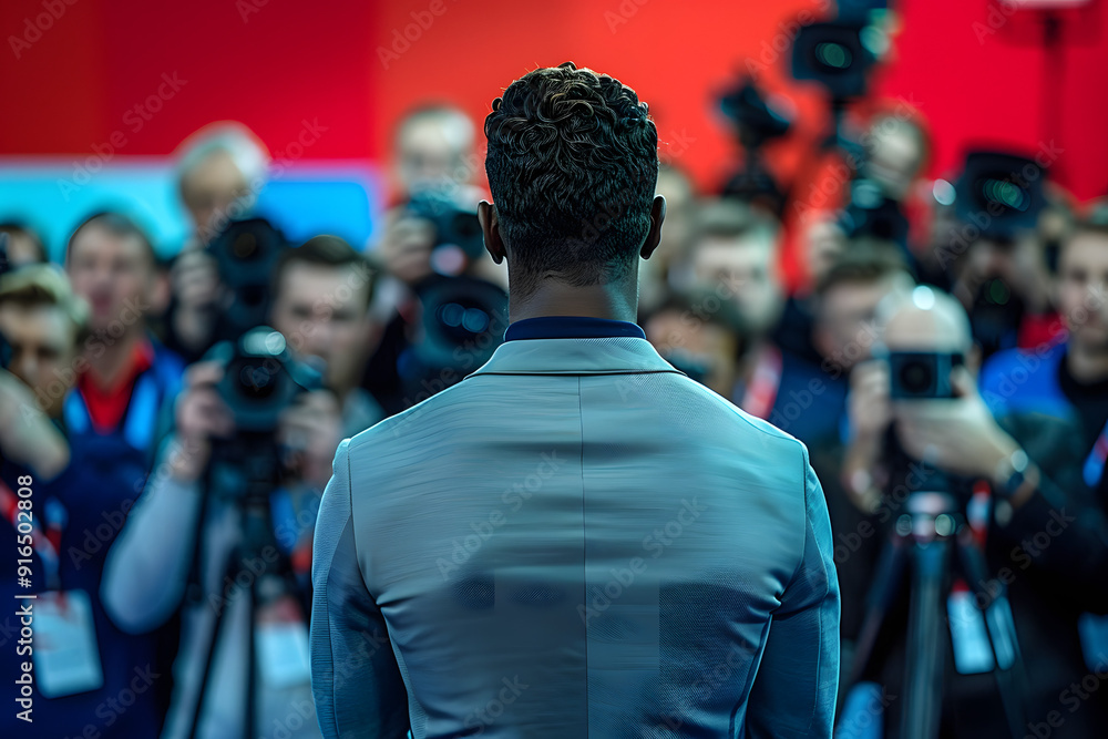 World press conference, the speaker facing the camera World press conference, the speaker facing the camera