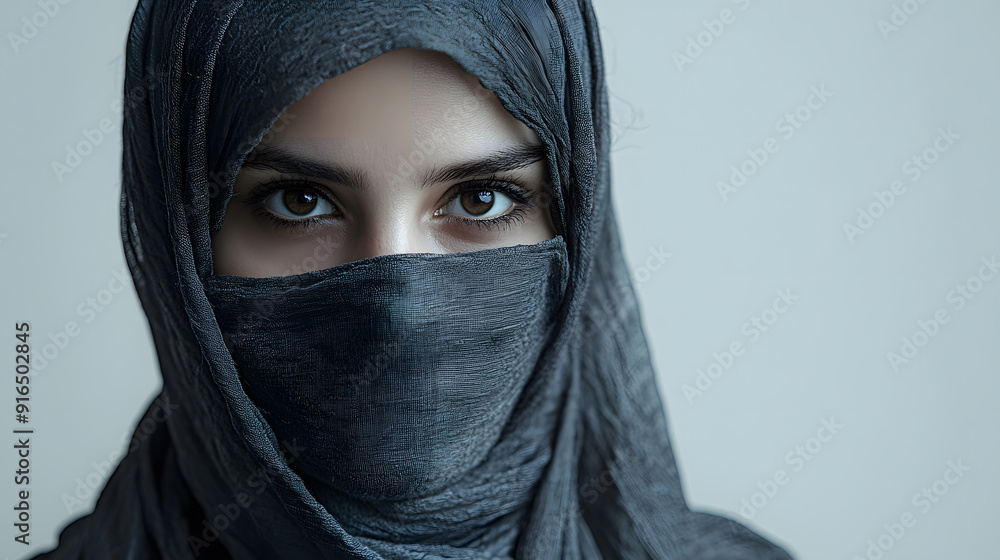 Closeup portrait of young woman wearing a niqab, hijab Closeup portrait of young woman wearing a niqab, hijab