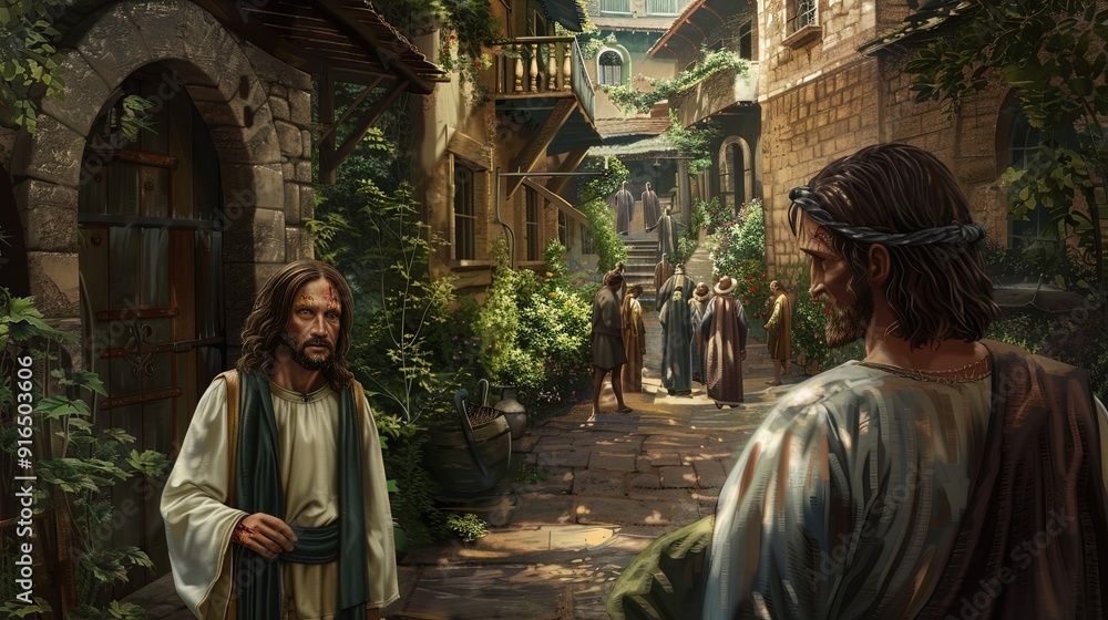 Illustration of Jesus Meeting the Samaritan Woman at the Well: Powerful Biblical Artwork Illustration of Jesus Meeting the Samaritan Woman at the Well: Powerful Biblical Artwork