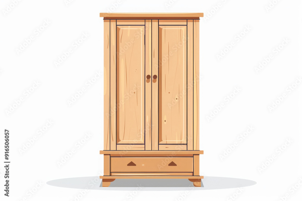 Stylish wooden wardrobe with double doors and a drawer, perfect for organizing clothes and enhancing home decor. Stylish wooden wardrobe with double doors and a drawer, perfect for organizing clothes and enhancing home decor.
