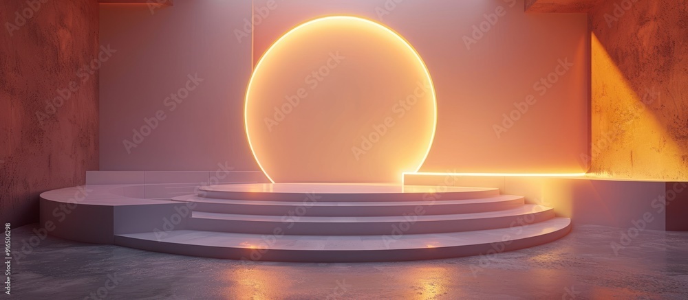 Abstract Minimalist 3D Rendering with Neon Lights Abstract Minimalist 3D Rendering with Neon Lights