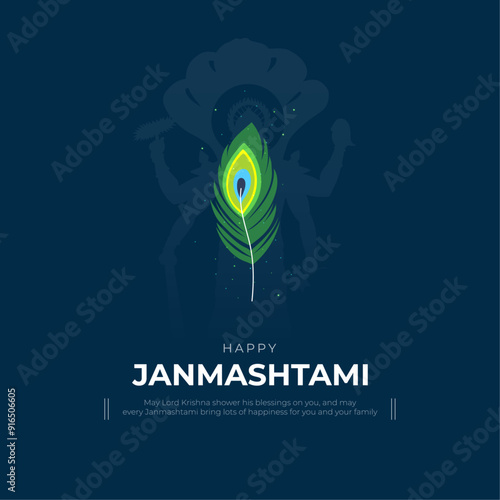 Happy Janmashtami Post and Greeting Card. Birthday of Lord Krishna Celebration and Creative Poster Vector Illustration photo