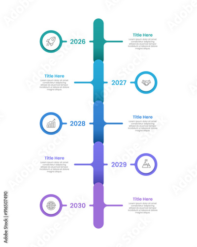 Business Vertical Infographic Timeline. 5 Steps to Business Operation Plan for Success. Presentation, Marketing, and Annual Report. Vector illustration.