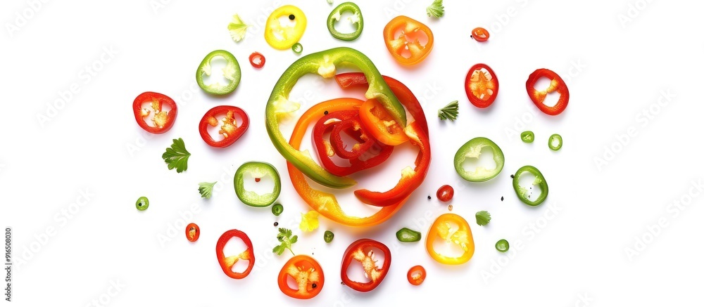 Colorful Bell Pepper Slices on White Background Colorful Bell Pepper Slices on White Background